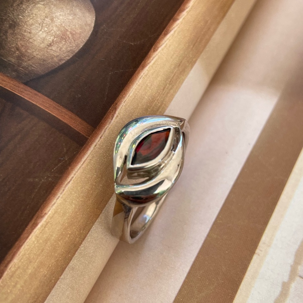 925 Sterling Silver Ring  Garnet Ring!! Handmade!! Delicate wear, Lovely Gift